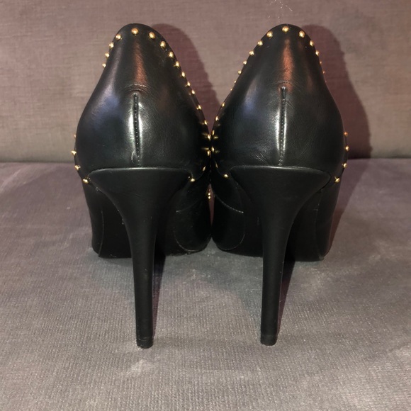 Aldo Black Leather Heels w/ Gold Studs - Picture 4 of 6